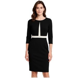 comma, Boat Neck 3/4 Sleeve Black Knee Length Sheath Dress size 34 (US 4)